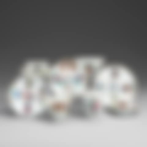 A collection of Chinese famille rose cups and saucers Including five differently shaped cups and saucers decorated with figures (preview)