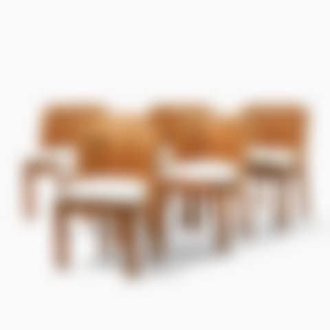 Armchairs, six pieces. "Lovö"; A set of six Axel Einar Hjorth "Lovö" stained pine armchairs (preview)