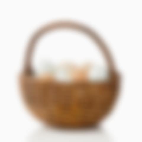 Sculpture in the form of a wicker basket with eggs; An Ingrid Herrlin egg basket stoneware sculpture (preview)