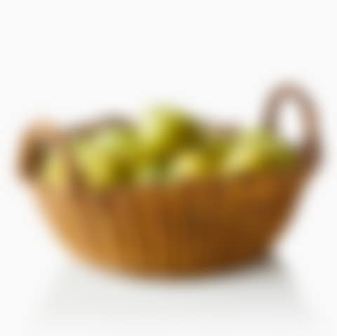Sculpture in the form of a wicker basket with apples; An Ingrid Herrlin apple basket stoneware sculpture (preview)