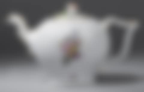 Covered teapot with relief decoration of flowering branches and polychrome decoration of bouquets of flowers (preview)