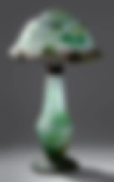 Table lamp with baluster body on pedestal with three hot-molded notches and ovoid lampshade with small bulge in the upper part decorated with two dragonflies with applied bodies (preview)