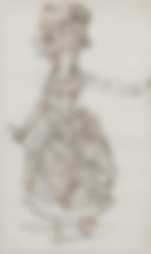 Study of lady wearing a feathered hat and a sword and scabbard, and holding a baton (preview)