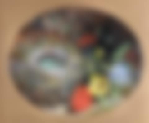 Forest floor still life of flowers and a bird"s nest (preview)