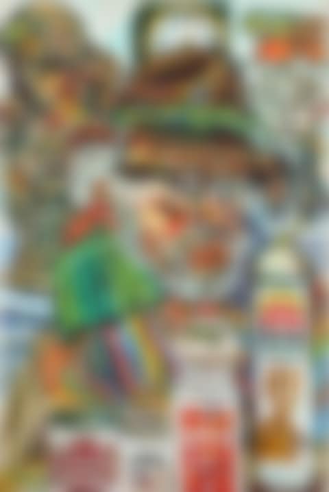 Self portrait surrounded by bottles, busts and a clock (preview)