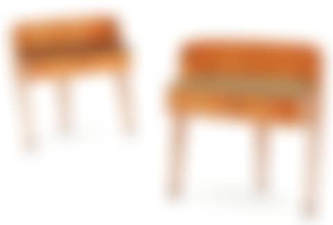 Pair of bedside tables in sycamore and colored glass (preview)
