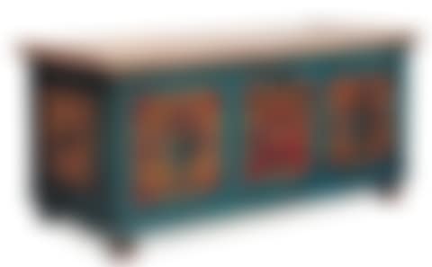 Large wooden chest painted with a biblical scene and flower vases (preview)