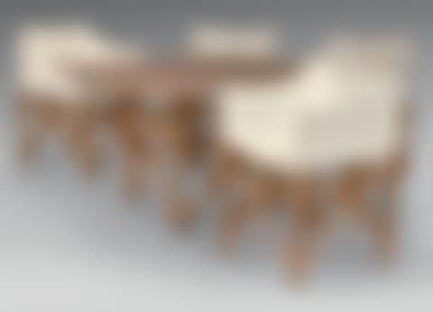 Wooden garden furniture including a folding dining table and four armchairs (preview)