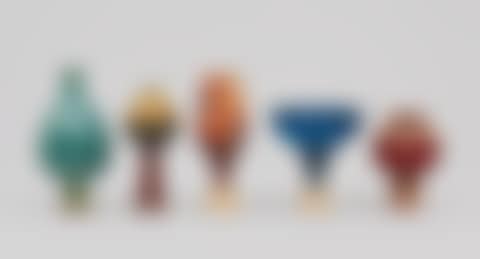 A set of five Wilhelm Kåge stoneware miniature vases and bowl (preview)