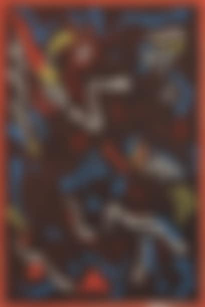 Abstract red, blue composition on a brown background (preview)
