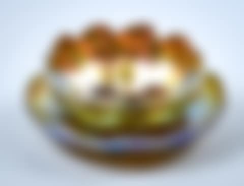 iridescent favrile glass bowl with under tray (preview)