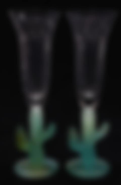 A pair of Daum "Cactus" pate de verre glass and crystal champagne flutes (preview)