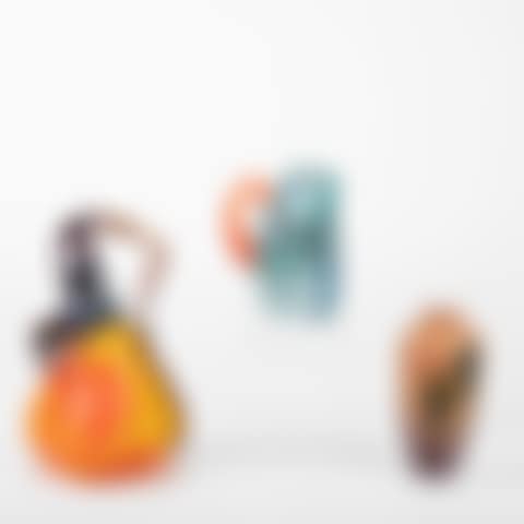 Group of Three Glass Objects; Vase featuring Flowers and Leaves (preview)