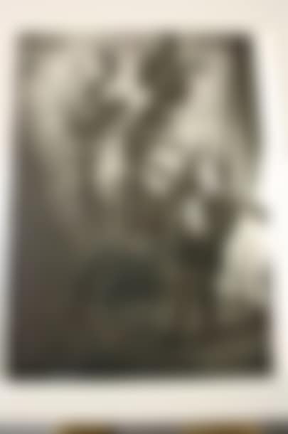 Dali pointing with a cane at his painting, The Hallucinogenic Bullfighter (preview)