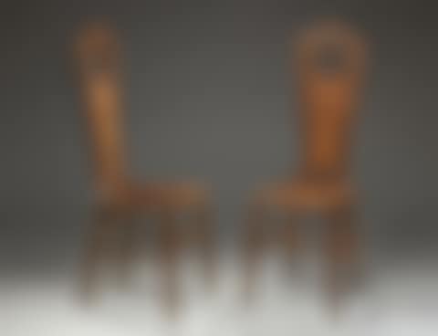 Two chairs in carved ash and sycamore model (preview)