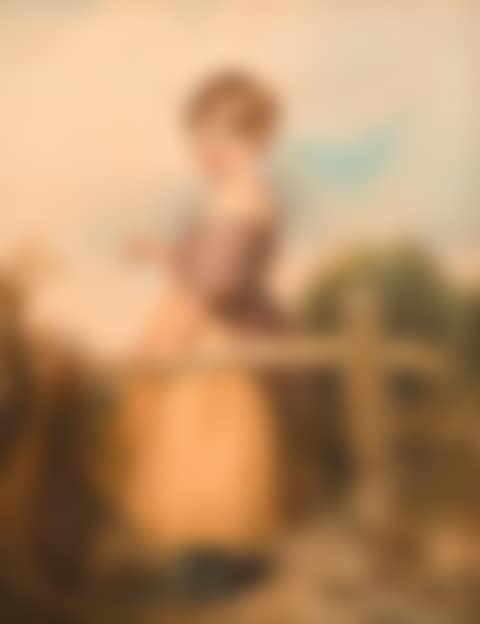 A girl stood at a fence feeding a dog (preview)