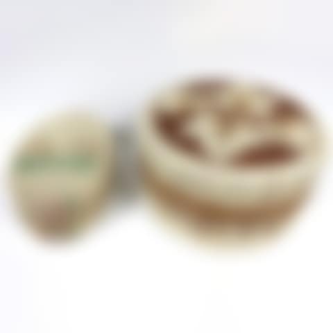 TWO BIRCH BARK AND QUILL BOXES WITH BEAR MOTIF AND LEAVES MOTIF (preview)