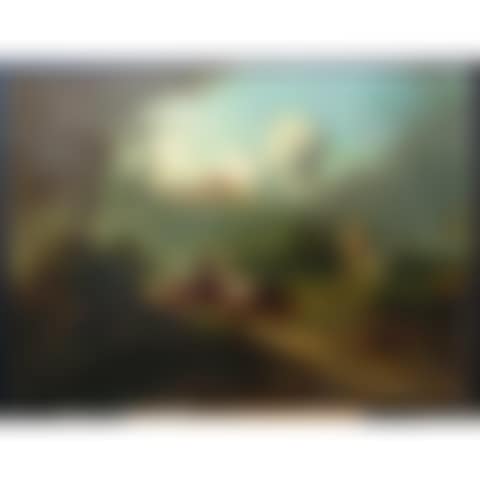 MAN ON HORSEBACK WITH DOG AND BULLS CHASING A RAM (preview)
