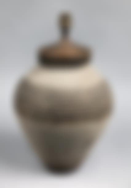 Vase mounted as an ovoid sandstone lamp decorated with gold enamelled incised lines (preview)