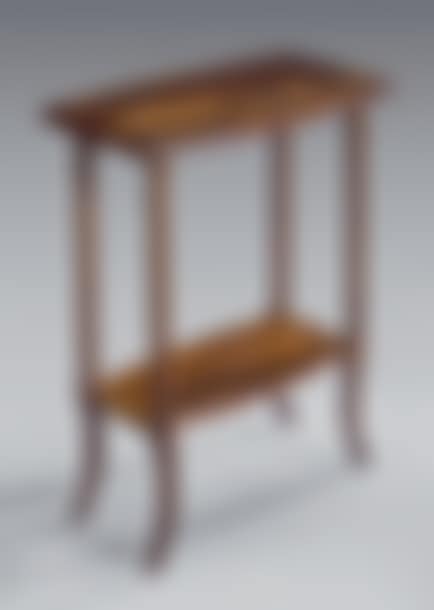 Grooved walnut pedestal table with two trays and a flower marquetry background (preview)