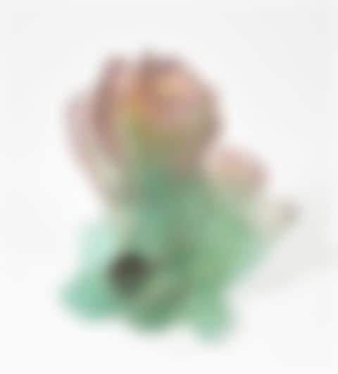Candlestick in green and brown marbled glass paste representing a snail moving on foliage (preview)