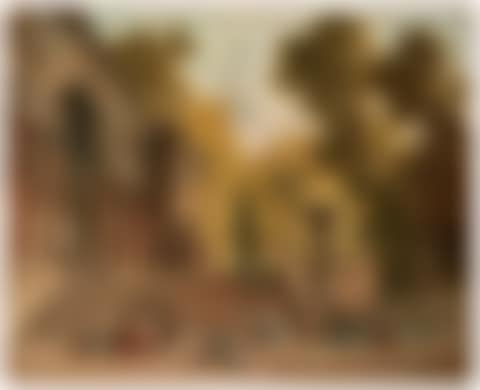 Vue inspirée de la façade orientale de la Villa Médicis avec des dessinateurs au premier plan (preview)