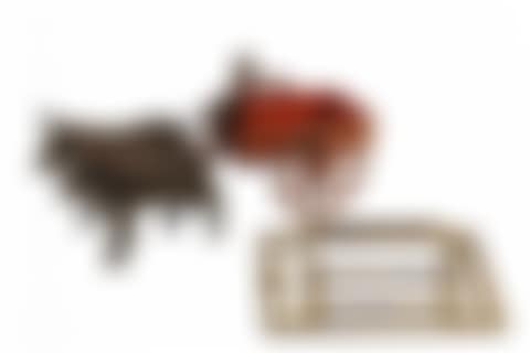 CAST IRON PULL TOY - Oxen Drawn Hay Wagon with removable rack and African-American rider (preview)
