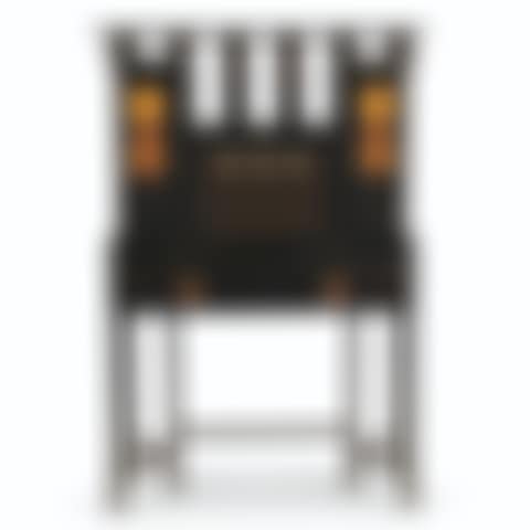 AN ARTS & CRAFTS EBONISED MAHOGANY, AMARANTH, PEWTER AND FRUITWOOD MARQUETRY SMALL FALL-FRONT DESK  (preview)