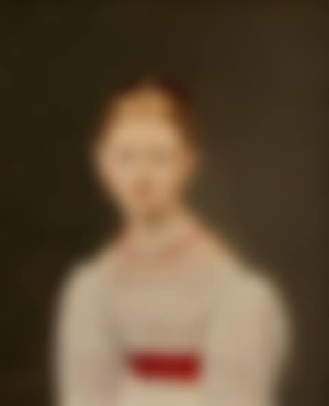Portrait of the countess Frederikke Marie Danneskiold Samsøe née Levetzau (1813-1852) as a 13-and-a-half-year-old. In a white dress with a red belt, coral earrings and a coral necklace around the neck (preview)