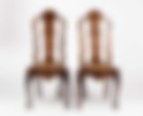 A pair of early 18th Century Dutch marquetry high back single chairs, (preview)