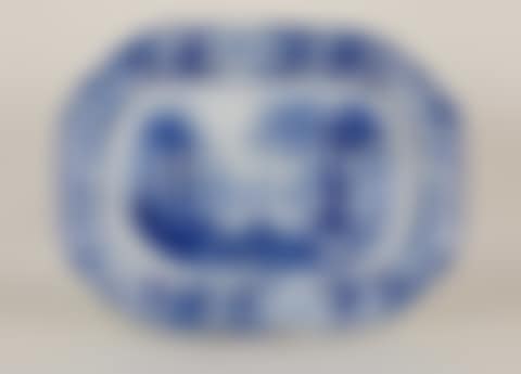 A Wedgwood blue and white well dish with port scene (preview)