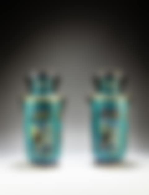 A pair of gilt-bronze and cloisonné enamel rouleau vases (preview)