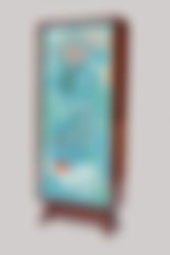 Veneered wood furniture opening to a door decorated with a painting (preview)