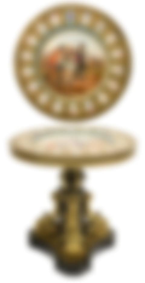 French Gilt Bronze-Mounted Ebonized Wood Center Table with Sèvres Porcelain Plaque (preview)