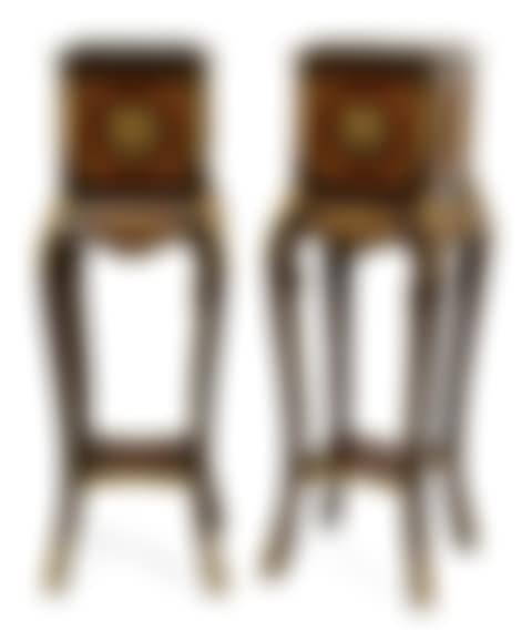 Pair of French Gilt Bronze-Mounted Mahogany Marble-Top Pedestals (preview)