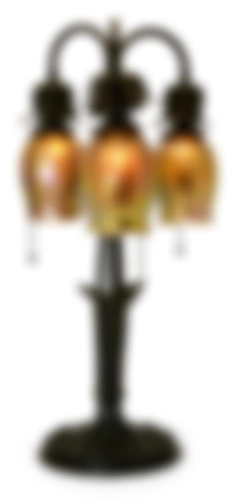 American Patinated Metal Table Lamp with Three Tiffany Studios Favrile Glass "Tulip" Shades (preview)