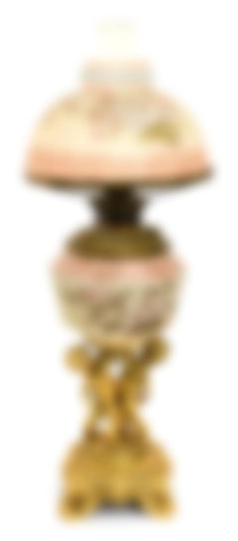 American Gilt Metal & Hand-Painted Glass Figural Oil Lamp (preview)