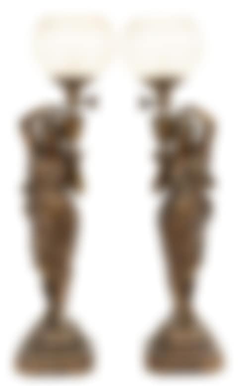 Pair of French Patinated Metal Newel Post Lamps (preview)