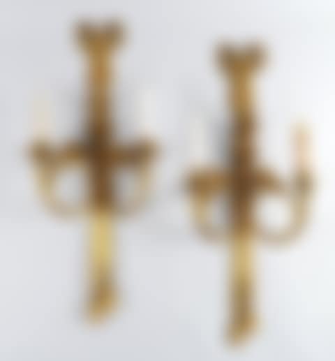 Pair of wall lights decorated with deer feet, ribbons and oak leaves (preview)