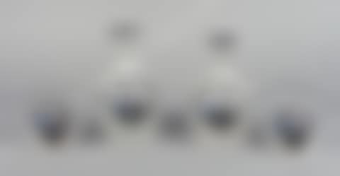 Pair of opaque glass bottles with glasses, decorated with painted scenes, with saucers (preview)