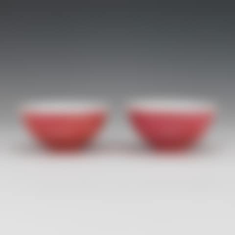 Pair of Chinese Etched Dragon Fuchsia Bowls (preview)