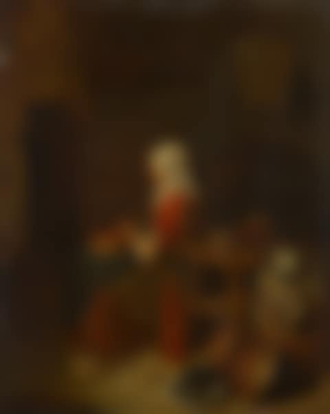 A maidservant seated by a fireplace in a kitchen (preview)