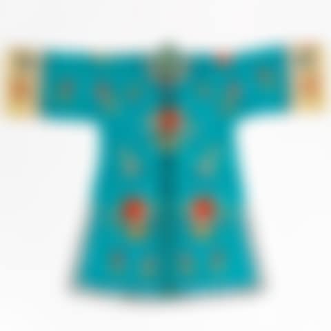 Silk Embroidery Blue Robe with Floral Bouquet Vases (preview)