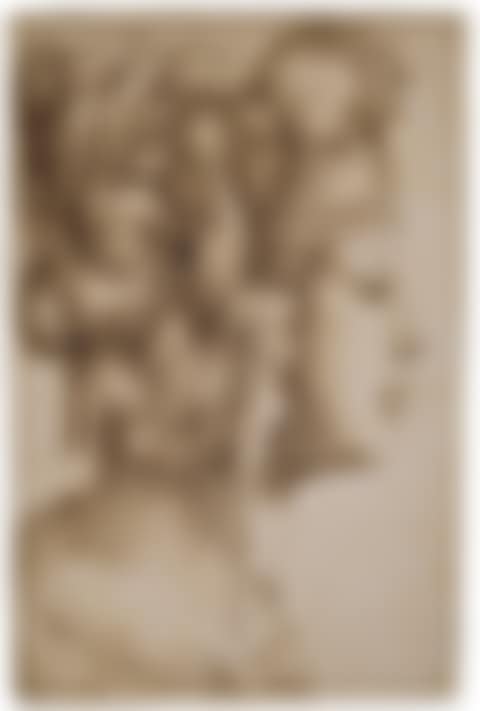 The head of a woman in profile to the right, wearing an elaborate headdress with a pearl resting on her forehead (preview)