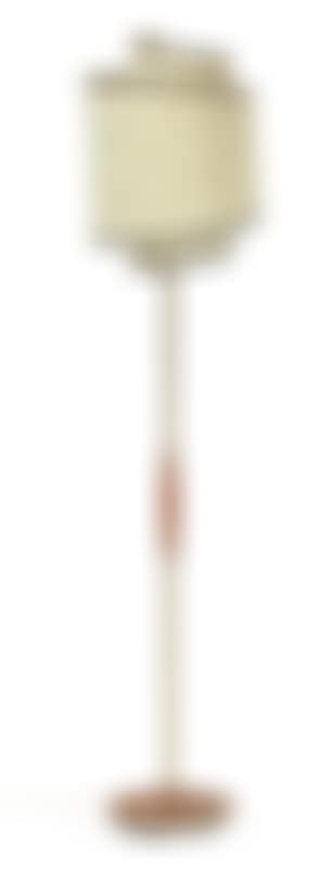 A teak and brass floor lamp with spiral shaped nylon shade (preview)