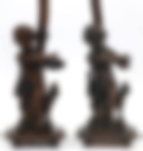Pair of carved walnut lamps (preview)