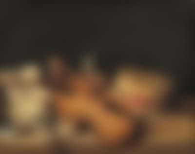 A vanitas still life with a skull, a violin, an open book, an hourglass and a burning candle, on a wooden ledge (preview)