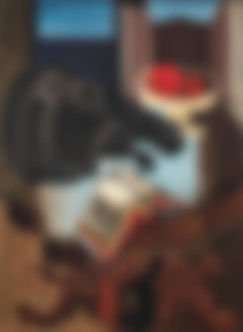 Still life with pedestal table and horse"s head (preview)
