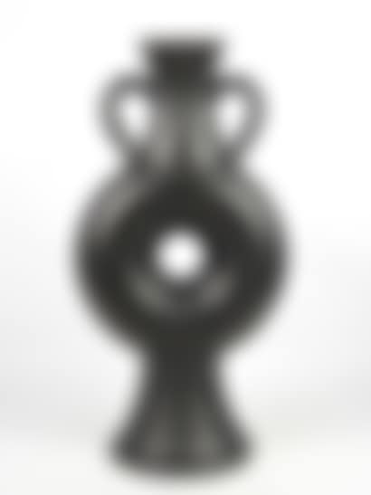Black glazed ceramic ring vase with two handles (preview)