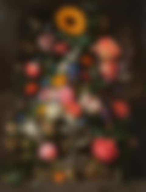 Still Life of Roses, Tulips, Lilies, Poppies, Honeysuckle, a Sunflower, an Iris, and Other Flowers in a Glass Vase with Two Birds, a Grasshopper, and a Snail (preview)